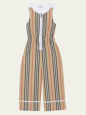 Burberry Tan, Black & Red Striped Sleeveless Jumpsuit